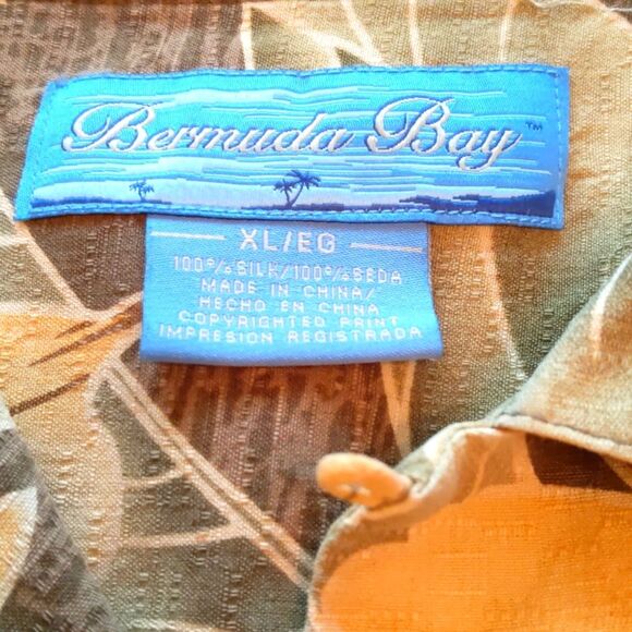 BAHAMA BAY Tropical Button Shirt Silk Green Island Beach Party SZ XL - Picture 5 of 6